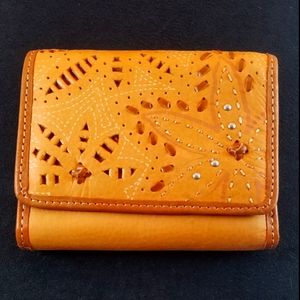 Pierced Leather Tri-Fold Ladies Wallet